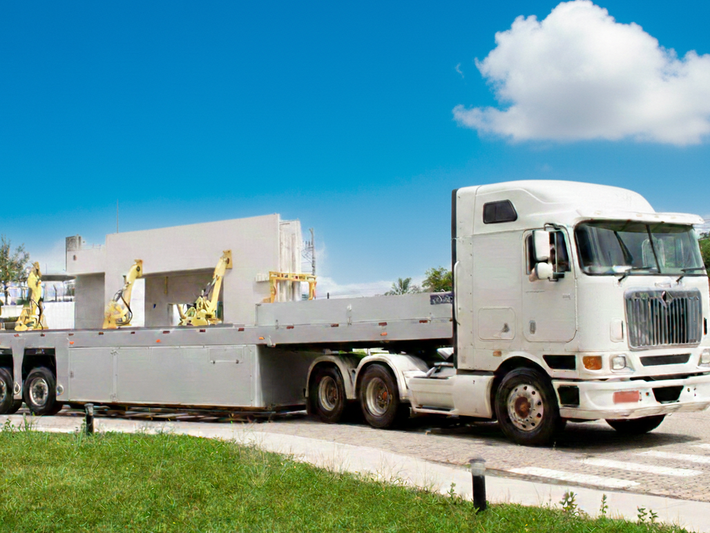 Transportadora de Vigas de Aço, Blocos de Concreto, Estruturas Pré-Moldadas e Tubulações Grandes